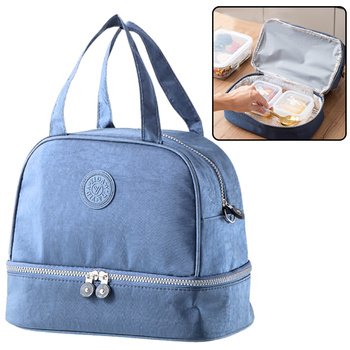 Thermoisolierende Frühstückstasche mit verstellbarem Riemen, Blau, 27 cm