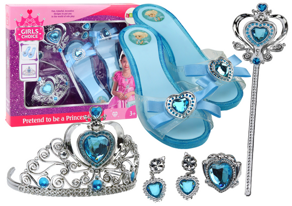 Set mit Zubehör für eine kleine Prinzessin, Kronenhausschuhe, Blau