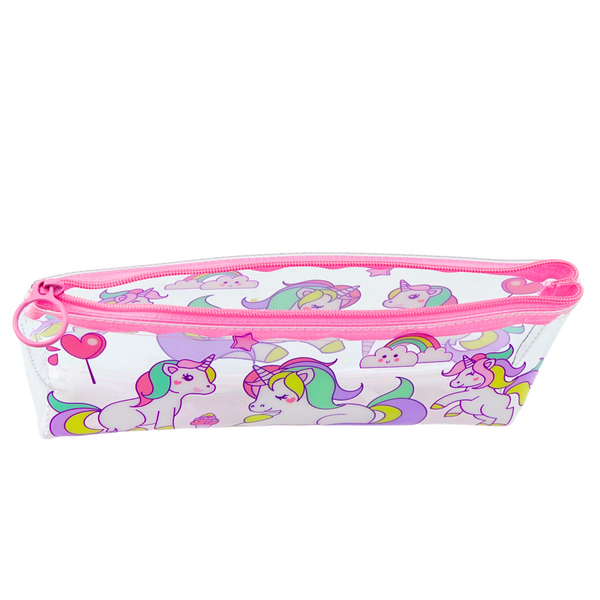 School Pencil Case Transparent Unicorns 20 x 8.5 x 4cm