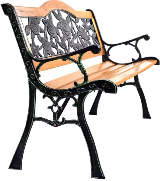 Garden Bench Wooden Metal Park Bench with Backrest