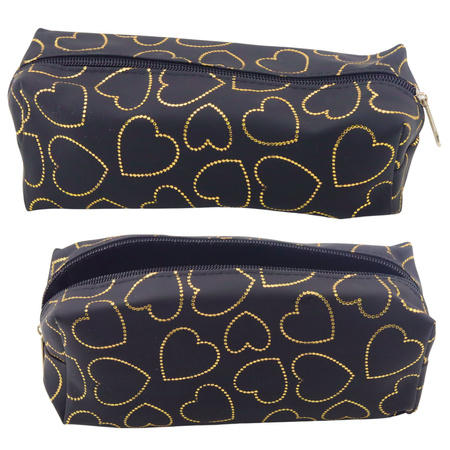 Single-compartment School Office Pencil Case Golden Hearts Black 20x8 cm