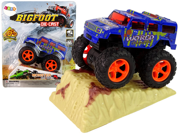 Resorak Monster Truck Pull Back Antrieb Gummireifen Metallkarosserie + Entfaltende Rampe
