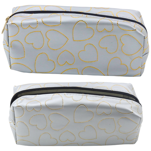 Single-compartment School Office Pencil Case Gold Hearts Silver 20x8 cm