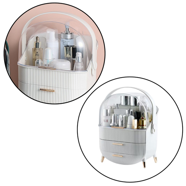 Kosmetik Organizer mit Öffnungsdeckel, transparent, zwei Schubladen, weiß