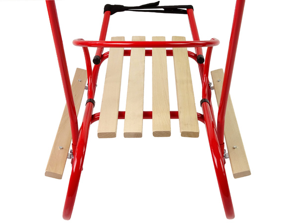 Metal Sled with Push Bar Backrest Strap Red