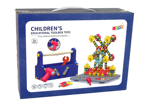 Baukastenset im Werkzeugkasten + Batteriebetriebener Schraubendreher DIY WERKZEUGKASTEN