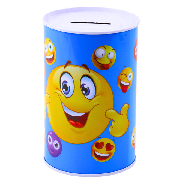 Metall-Sparschwein Emoticons Blau Braun 13 x 8cm