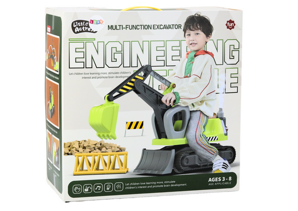 Ride-on Multifunctional Excavator With Trailer Lights Sound Smoke Green