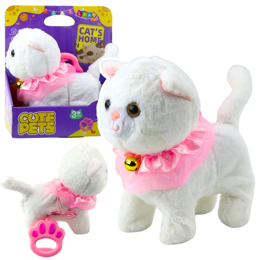 Interaktywny Kotek Na Smyczy Różowa Falbanka Dzwoneczek Chodzi Miauczy