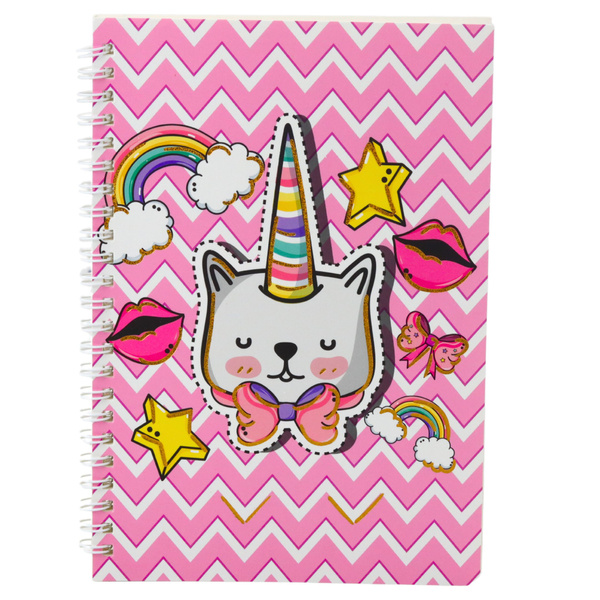 Notebook Notebook Lined Cat Unicorn With Bow Pink A5 60 Sheets