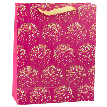 Edle Geschenktüte Gold Sterne Rosa 32 x 26 x 10 cm