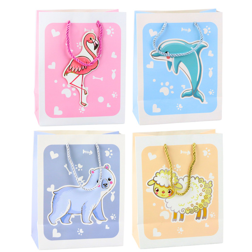 Geschenktüte 3D Tiere Pastell 23x 18 x 10cm
