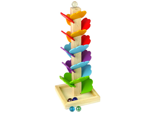 Holzbaum Kugelbahn Kugelrutsche Blätter