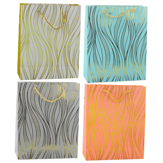 Torba Prezentowa Papierowa Linie Faliste Złote 32 x 26 x 12 cm