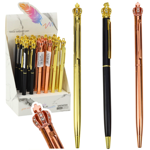 Metal Ballpoint Pen Automatic Crown Blue Ink 1.0mm