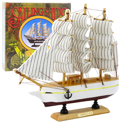 Collectible Model Decorative Three-masted Sailing Ship White 24x23cm