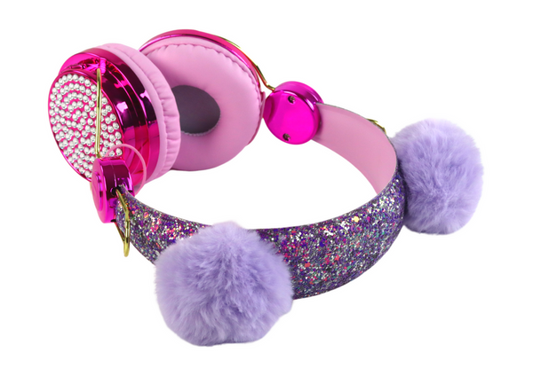 Wired headphones in shades of pink, adjustable ears, microphone