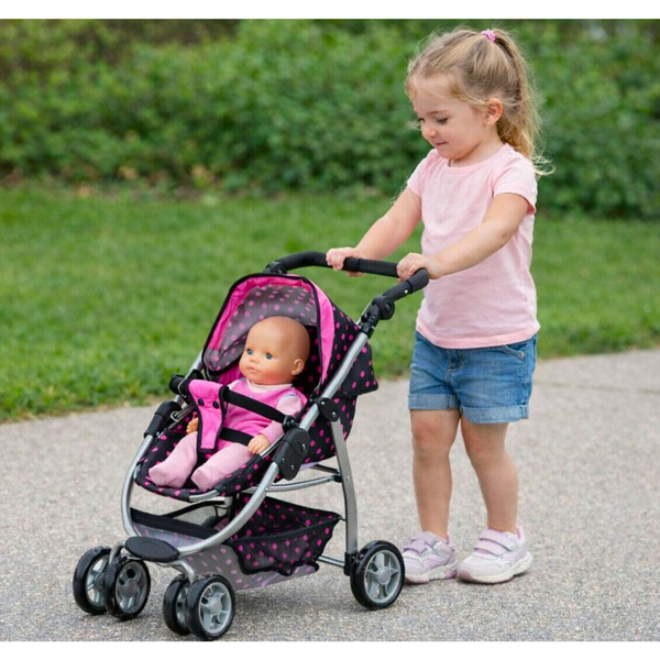 2in1 Doll Bogie and Stroller Alice - Black With Pink Dots
