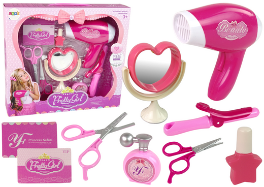 Beauty-Set für die kleine Dame Friseurzubehör + batteriebetriebener Haartrockner mit Lärm!