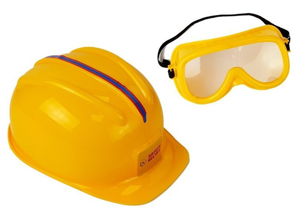 Werkzeugset, Säge mit Batterien, Helm, Handschuhe und Schutzbrille