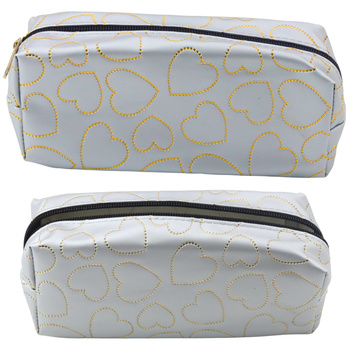 Single-compartment School Office Pencil Case Gold Hearts Silver 20x8 cm