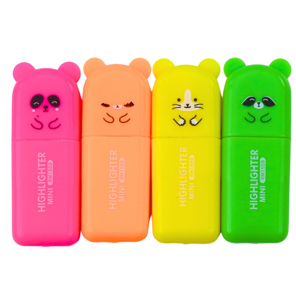 Mini Highlighter Set Bears Colorful Plastic Case 5pcs