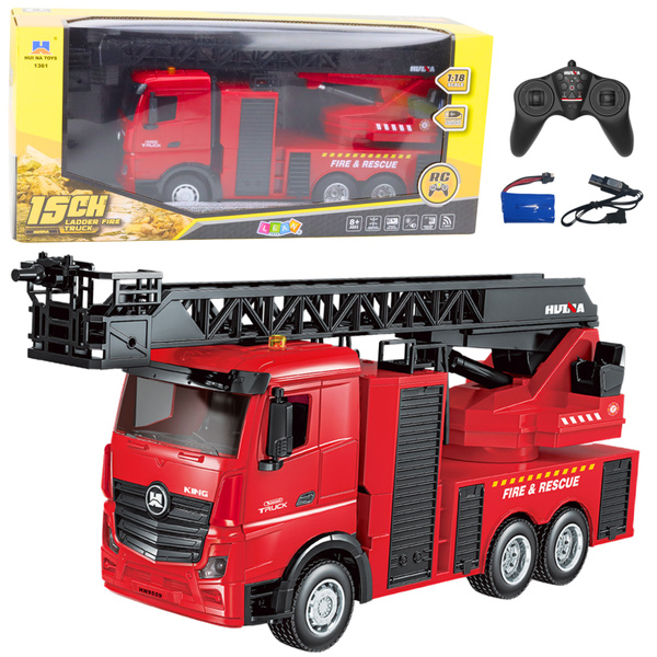 Fire Truck Extendable Ladder Water Spray Huina 1:18