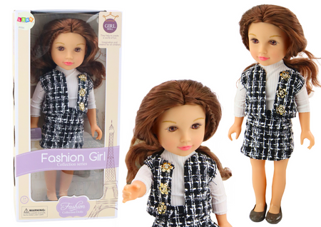 Doll In Elegant Checked Clothes Brown Hair
