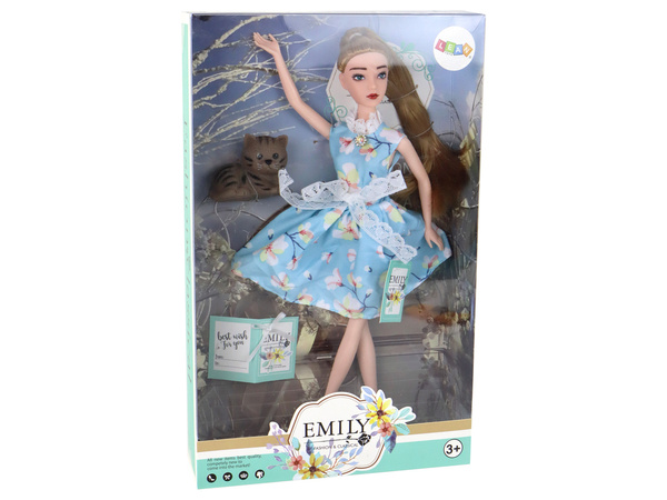 Kinderpuppe Emily Spring Langes Haar Blaues Kleid Kätzchen
