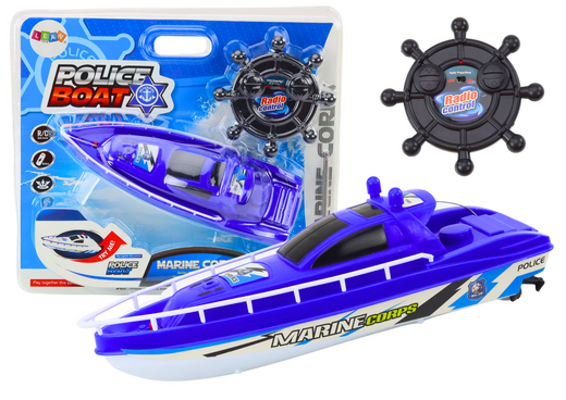 Remote Controlled Police Boat RC Blue Remote Control 27MHz