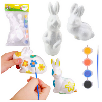 Set for painting styrofoam decorations 4 bunnies paint brush