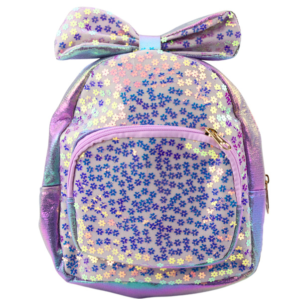 Kinderrucksack mit Pailletten in Blumenschleife Lila 22cm 2,8L