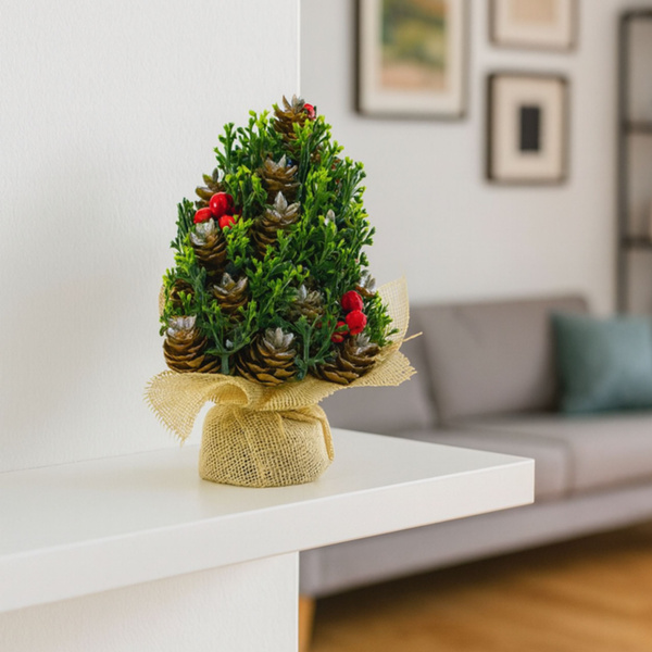 Künstliche dekorative Weihnachtsbaumkegel, rote Vogelbeere, 17 x 10 cm