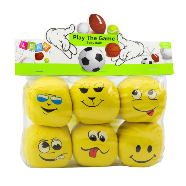 Soft Sports Balls Emoticons Yellow Set of 6 pcs 7cm