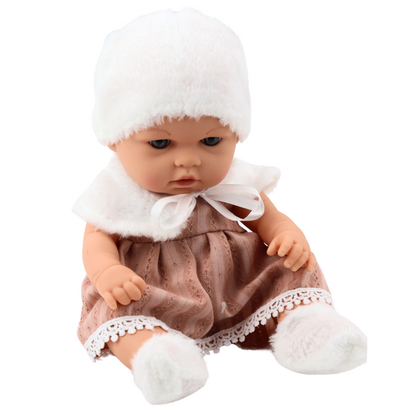 Baby Doll Beige Kleid Mütze Kragen Socken
