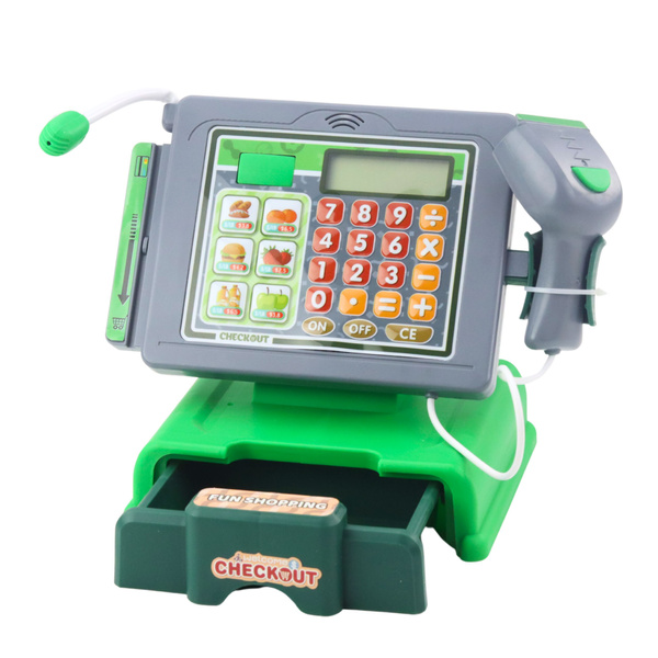 Cash Register For Kids Accessories Basket Fruit Lights Sounds Green