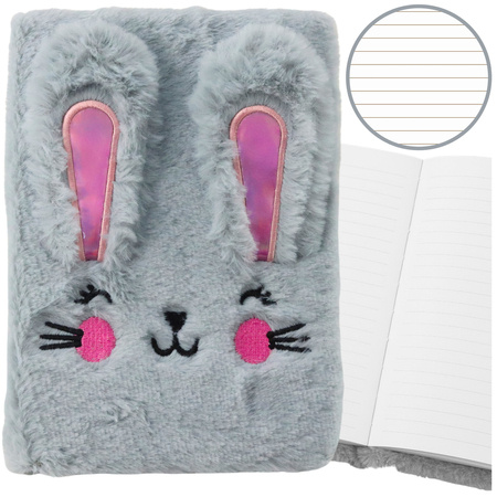 Plüschfell-Notizbuch, liniertes Notizbuch mit Hase, bunt, A5