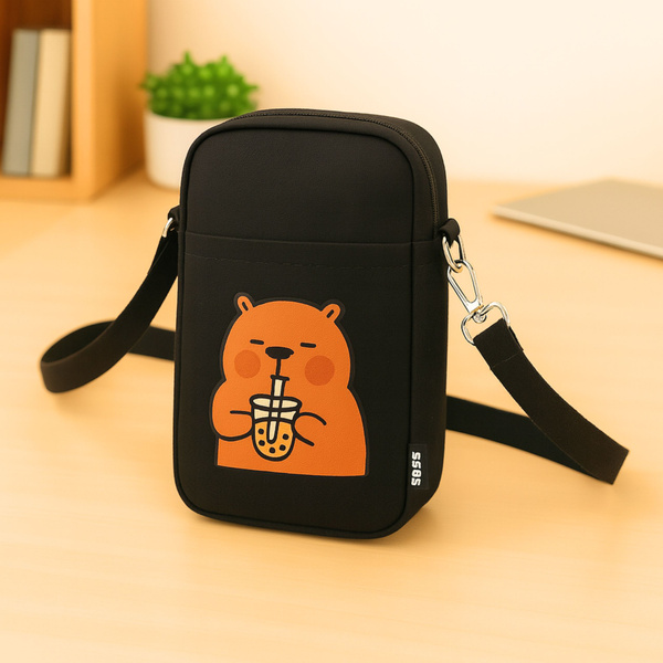 Capybara Shoulder Bag Adjustable Strap Black 20 x 14.5 cm