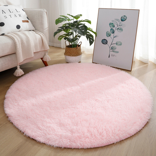 Plush Soft Round Rug Anti-slip Light Pink 122cm