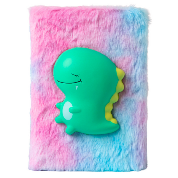 Plush Notebook Lined With Green Dinosaur 3D Colorful
