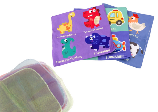 Weiche Taschentuchbox mit 6 Stoffen und 3 knisternden bunten Tüchern