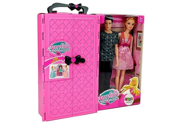 Doll Set Boy Girl Wardrobe Dressing Room Clothes in a Suitcase