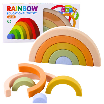 Regenbogen-Puzzle für Kleinkinder, pastellfarbene Gummiblöcke, 5-tlg.