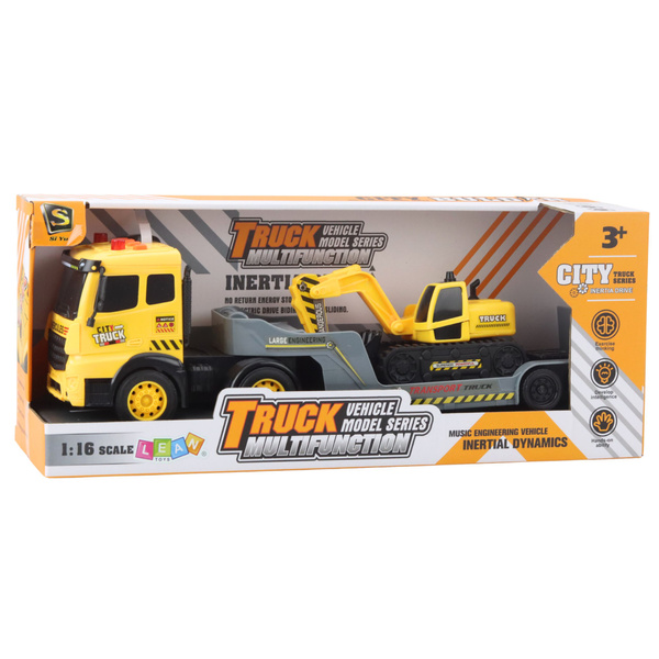 Tow Truck with Crawler Excavator Rotating 360° Yellow 1:16