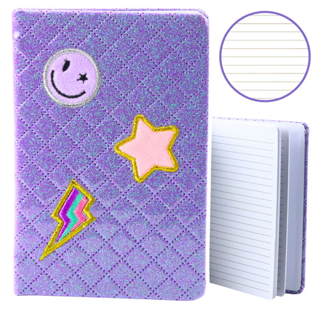 Lined Notebook Glitter Patches Purple B6 80 Sheets
