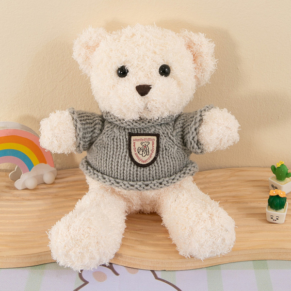 Plüsch Maskottchen Kuscheltier Teddybär Weiß Grau Pullover 26cm