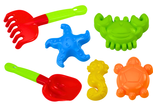 Sand Toy Set, Shovel, Rake, Molds, 6 pcs.