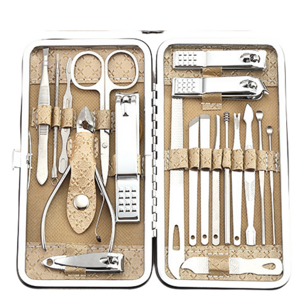 Manicure and Pedicure Set in Case Toolbox Beige 20pcs
