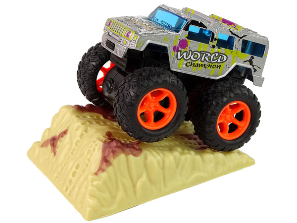 Resorak Monster Truck Pull Back Antrieb Gummireifen Metallkarosserie + Entfaltende Rampe