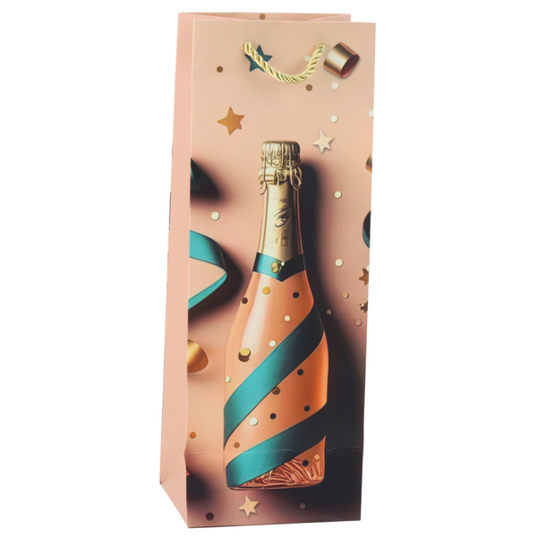 Papier-Geschenktüte für eine Champagnerflasche, Pastellfarben, 35 x 12 x 9 cm